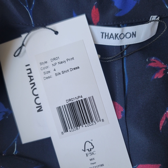 NWT Thakoon Silk Long Sleeve Floral Shirt Dress, Size 4, Color Navy Print - Picture 13 of 13